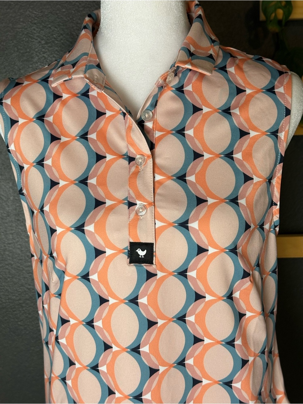 Bad Birdie Kaleidoscope Sleeveless Golf Polo Golf Shirt Retro Print Medium - Picture 5 of 10